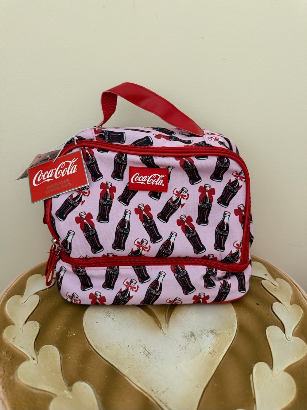 Coca Cola Insulated Pink Lunch Tote Bag with Coke Bottles & Bows